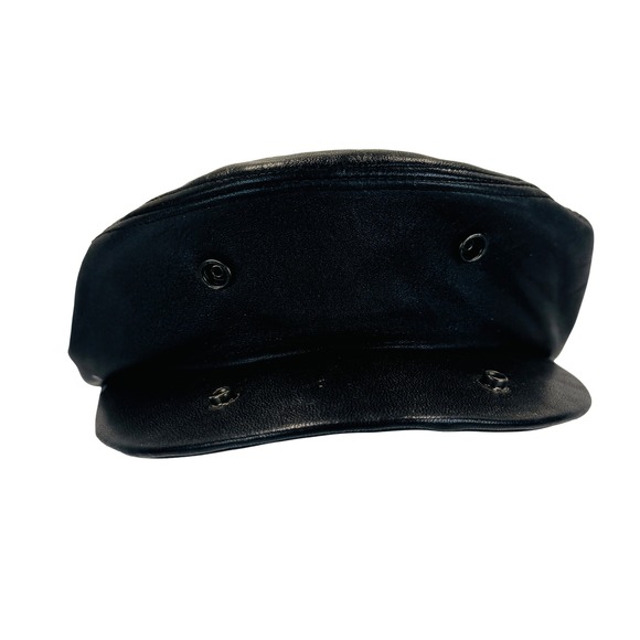 Wilson Leather Newsboy Flat Cap Ivy Driver Hat Black Genuine Leather L Vtg Biker - Picture 3 of 7
